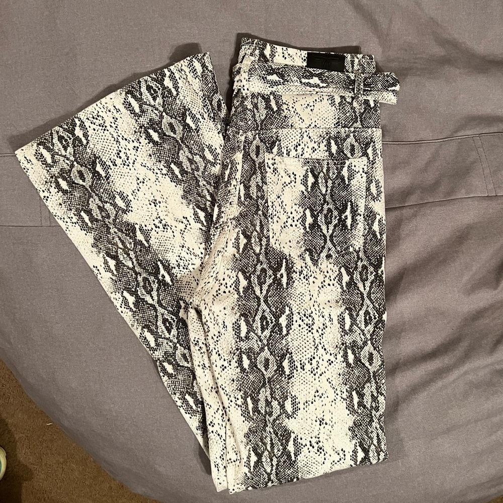 Lucky and Blessed Boutique Bell Bottom Snake Skin Jeans